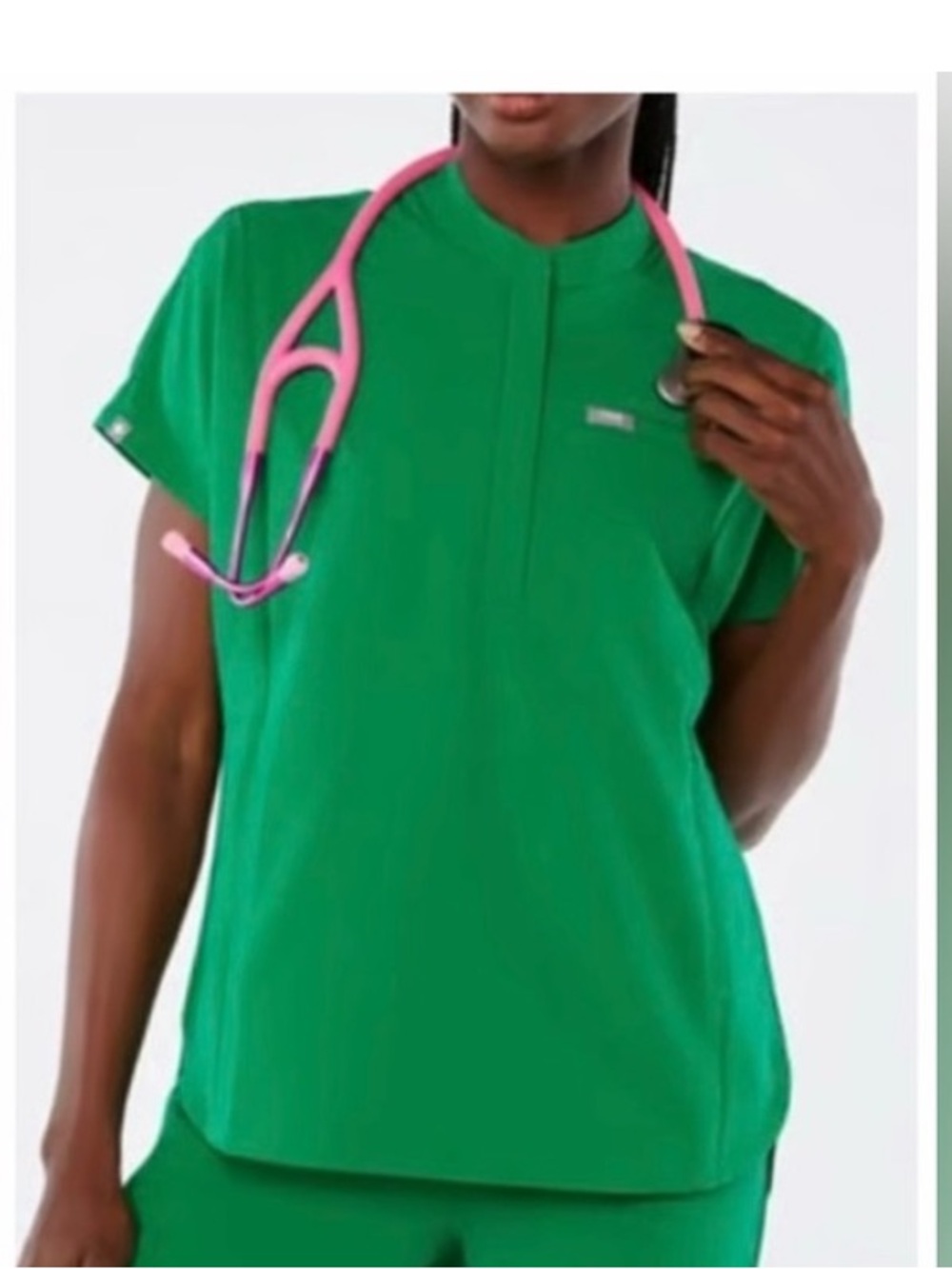 Figs Montex Scrub Top Mandarin Collar Evergreen Kelly Green size L